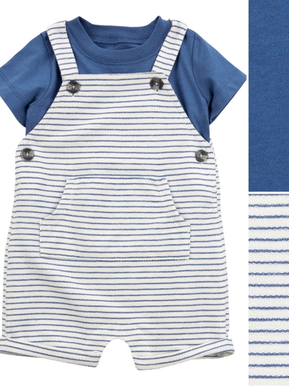 Carter's Baby Boy 2-Piece Striped Tee & Shortall Set - Blue/White